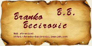 Branko Bećirović vizit kartica
